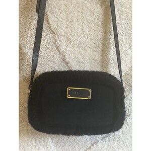 UGG Auth Janey II Black Shearling fur Suede Crossbody Bag Gold Hardware Fluffy
